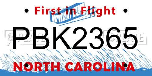 PBK2365 North Carolina License Plate
