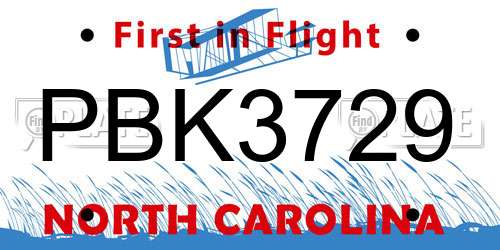 PBK3729 North Carolina License Plate