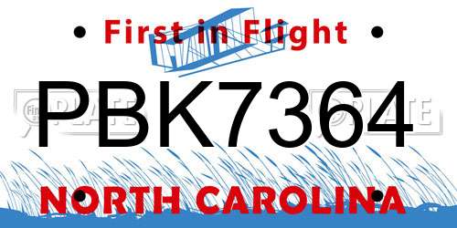 PBK7364 North Carolina License Plate