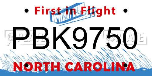 PBK9750 North Carolina License Plate