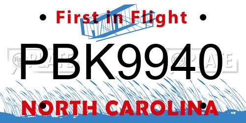 PBK9940 North Carolina License Plate