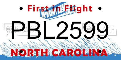 PBL2599 North Carolina License Plate