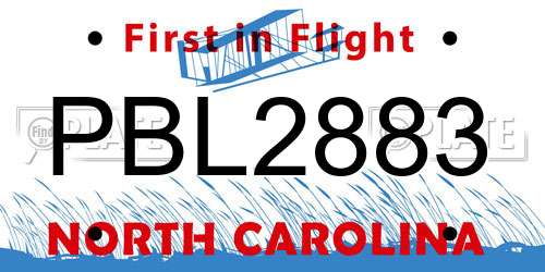 PBL2883 North Carolina License Plate