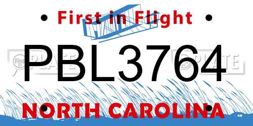 PBL3764 North Carolina License Plate