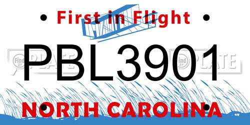 PBL3901 North Carolina License Plate