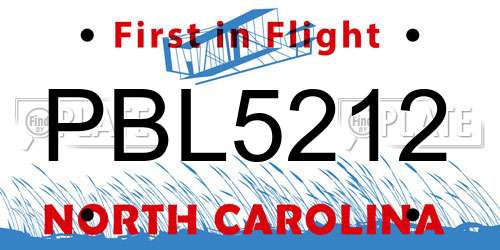 PBL5212 North Carolina License Plate