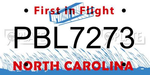 PBL7273 North Carolina License Plate