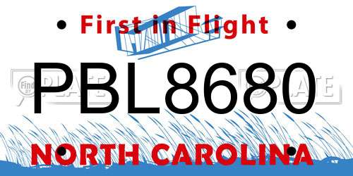 PBL8680 North Carolina License Plate