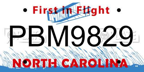 PBM9829 North Carolina License Plate