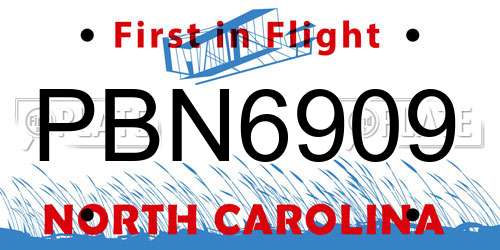 PBN6909 North Carolina License Plate