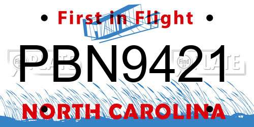 PBN9421 North Carolina License Plate