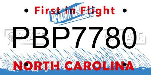 PBP7780 North Carolina License Plate