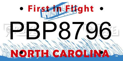 PBP8796 North Carolina License Plate
