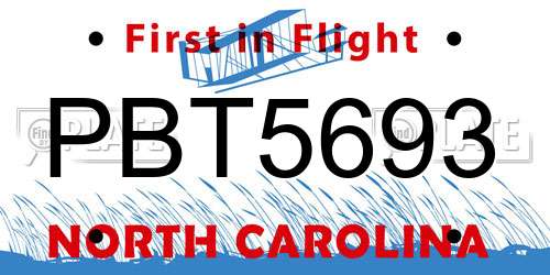 PBT5693 North Carolina License Plate