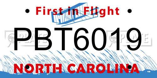 PBT6019 North Carolina License Plate