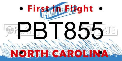 PBT855 North Carolina License Plate