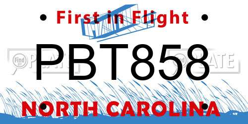 PBT858 North Carolina License Plate
