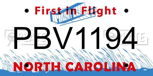 PBV1194 North Carolina License Plate