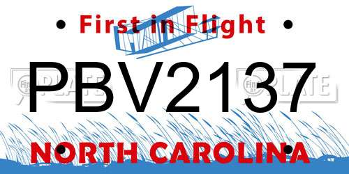 PBV2137 North Carolina License Plate