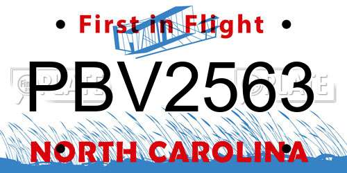 PBV2563 North Carolina License Plate