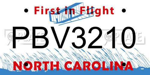 PBV3210 North Carolina License Plate