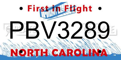 PBV3289 North Carolina License Plate