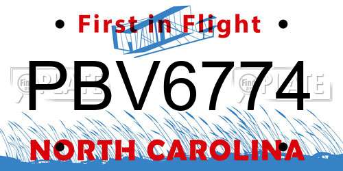 PBV6774 North Carolina License Plate