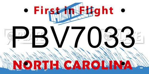 PBV7033 North Carolina License Plate