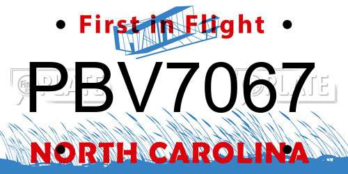 PBV7067 North Carolina License Plate
