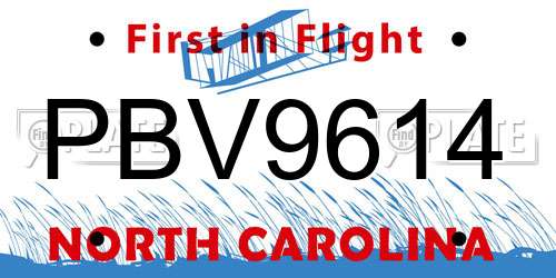PBV9614 North Carolina License Plate