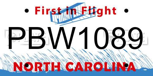 PBW1089 North Carolina License Plate