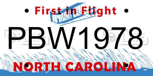 PBW1978 North Carolina License Plate