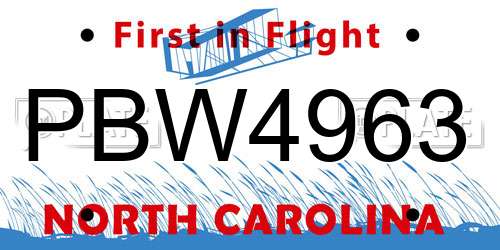 PBW4963 North Carolina License Plate