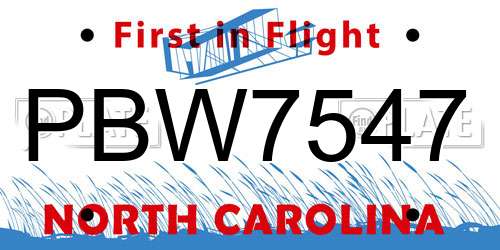 PBW7547 North Carolina License Plate