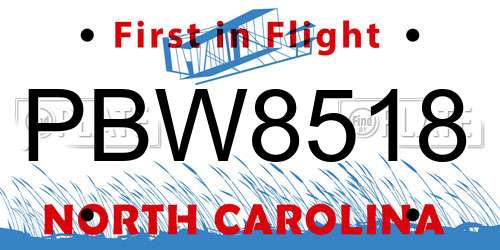PBW8518 North Carolina License Plate