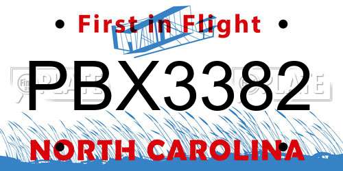 PBX3382 North Carolina License Plate