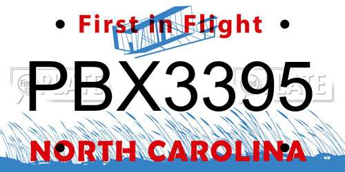 PBX3395 North Carolina License Plate