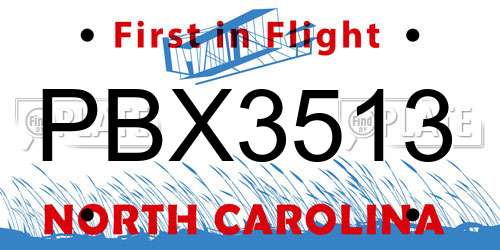 PBX3513 North Carolina License Plate