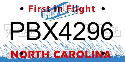 PBX4296 North Carolina License Plate