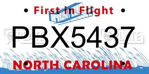 PBX5437 North Carolina License Plate