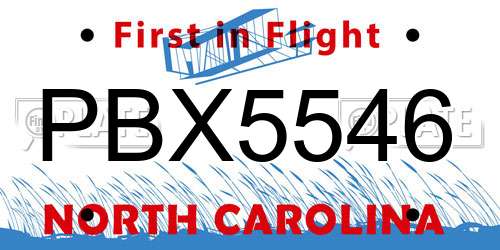 PBX5546 North Carolina License Plate