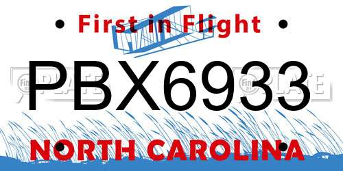 PBX6933 North Carolina License Plate