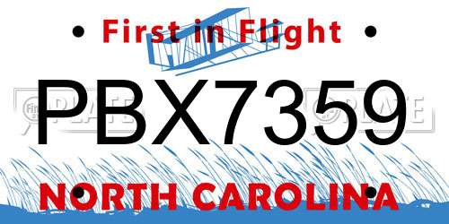 PBX7359 North Carolina License Plate