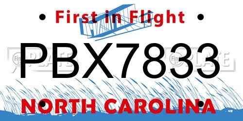 PBX7833 North Carolina License Plate