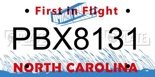 PBX8131 North Carolina License Plate