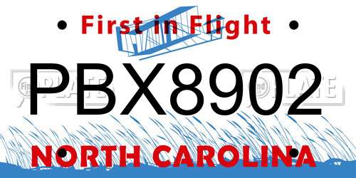 PBX8902 North Carolina License Plate