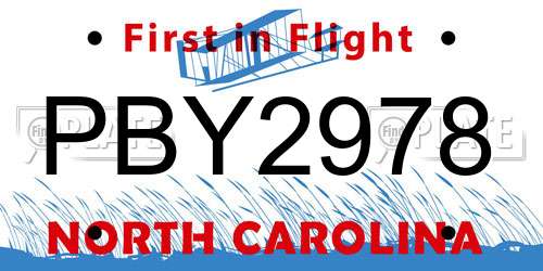 PBY2978 North Carolina License Plate