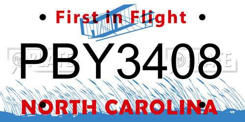 PBY3408 North Carolina License Plate