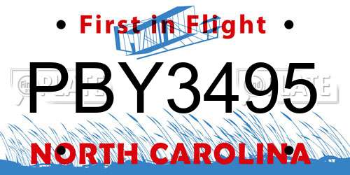 PBY3495 North Carolina License Plate