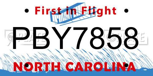 PBY7858 North Carolina License Plate